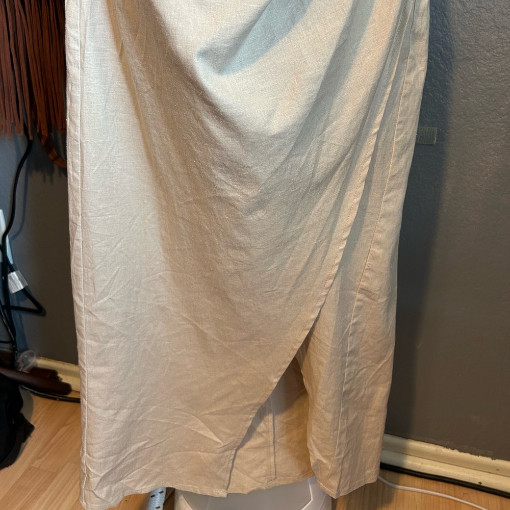 Zara Linen Cream Asymmetrical Ruched Halter Gown Size Large - Picture 5 of 11